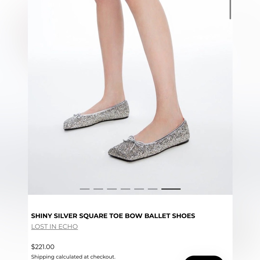 Brand New Lost In Echo SHINY SILVER SQUARE TOE BOW BALLET SHOES Size 38 - Picture 6 of 9